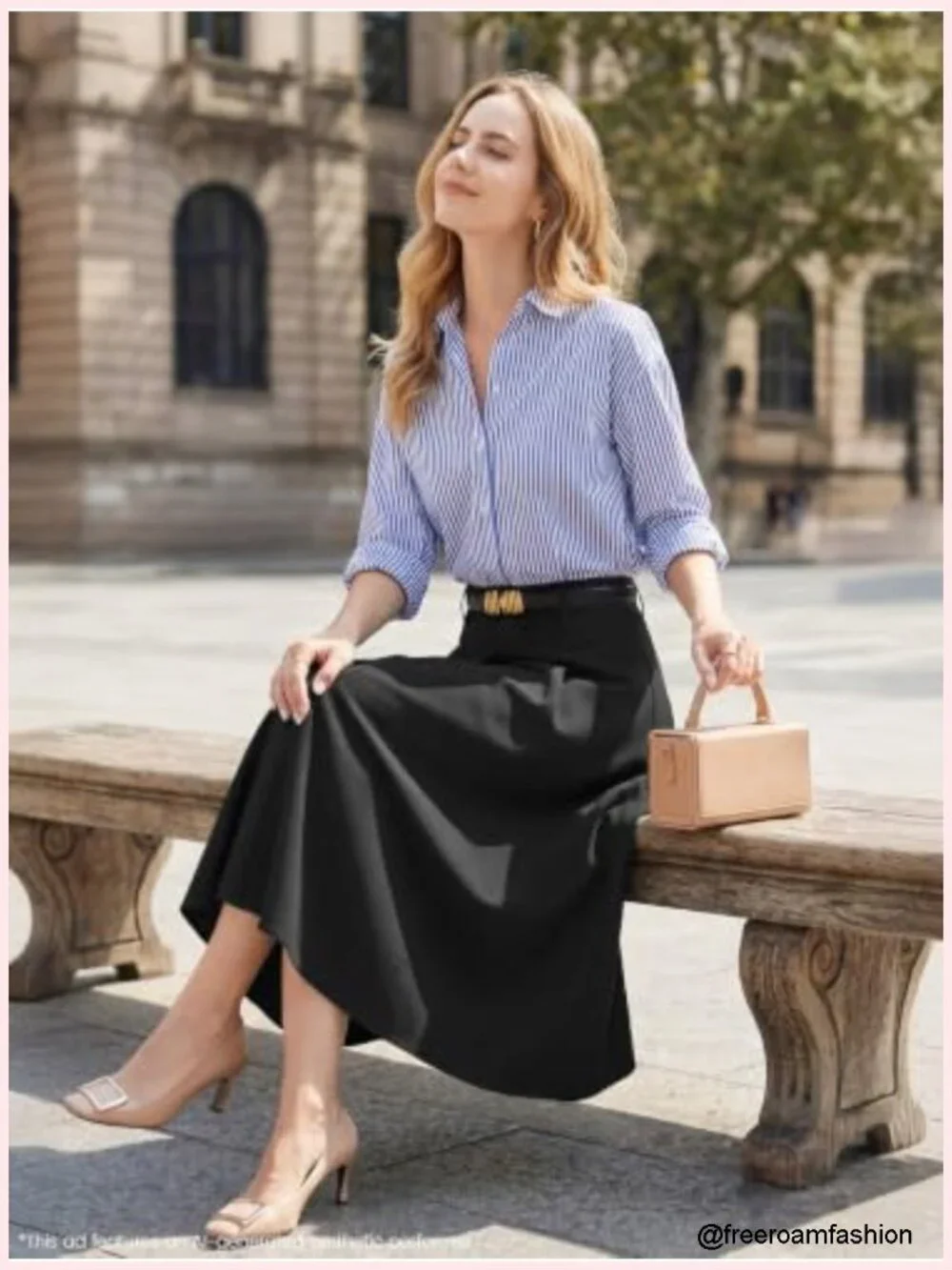 A-Line High Waist Midi Skirt with Pockets for Work Dressy Summer
